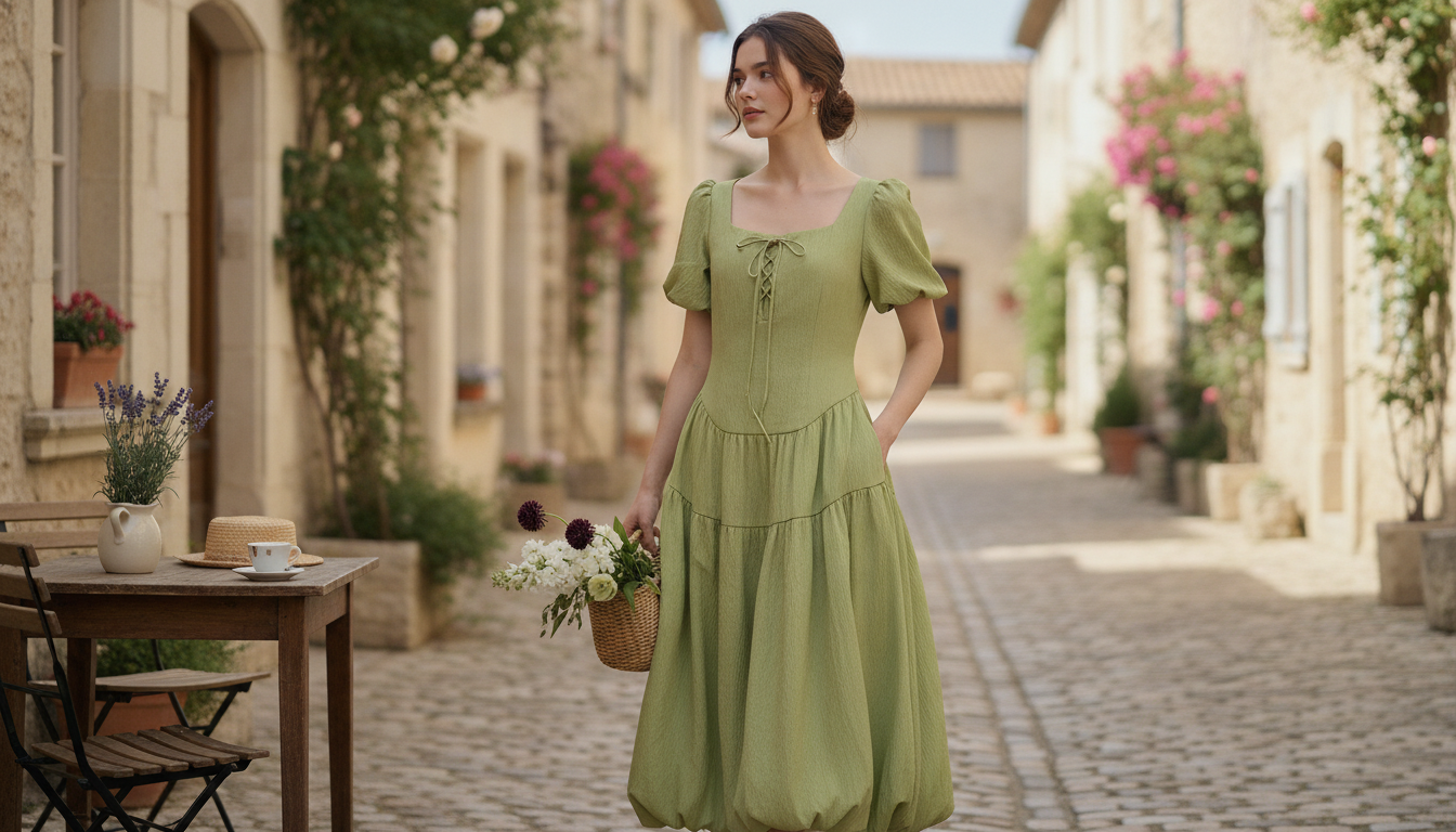 French Square Neck Puff Sleeve A-Line Dress: Summer Style